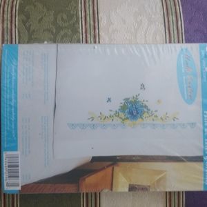 Jenlynn Pansy counted cross-stitch pillowcase pair